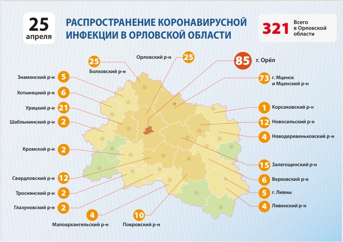 Коронавирус в Орловской области: география заболевания на 25 апреля - KP.RU